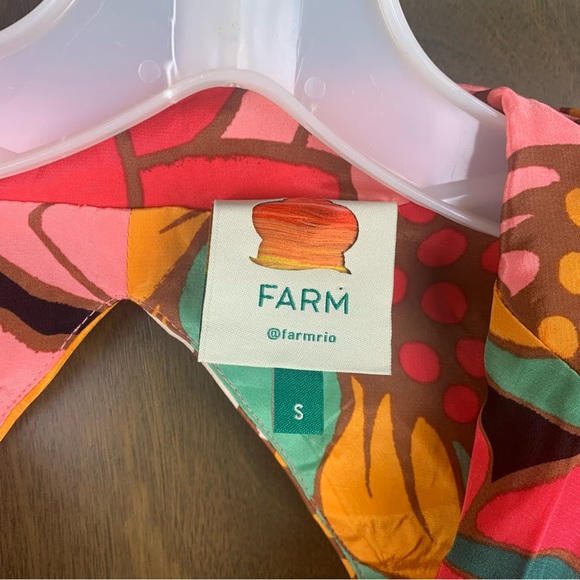 Farm Rio size small pink orange floral midi dress tropical cottage sunflower - Picture 4 of 15